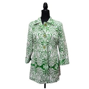 Tyler Boe Womens Green Damask Print 3/4 Sleeve Button‎ Front Coat Jacket